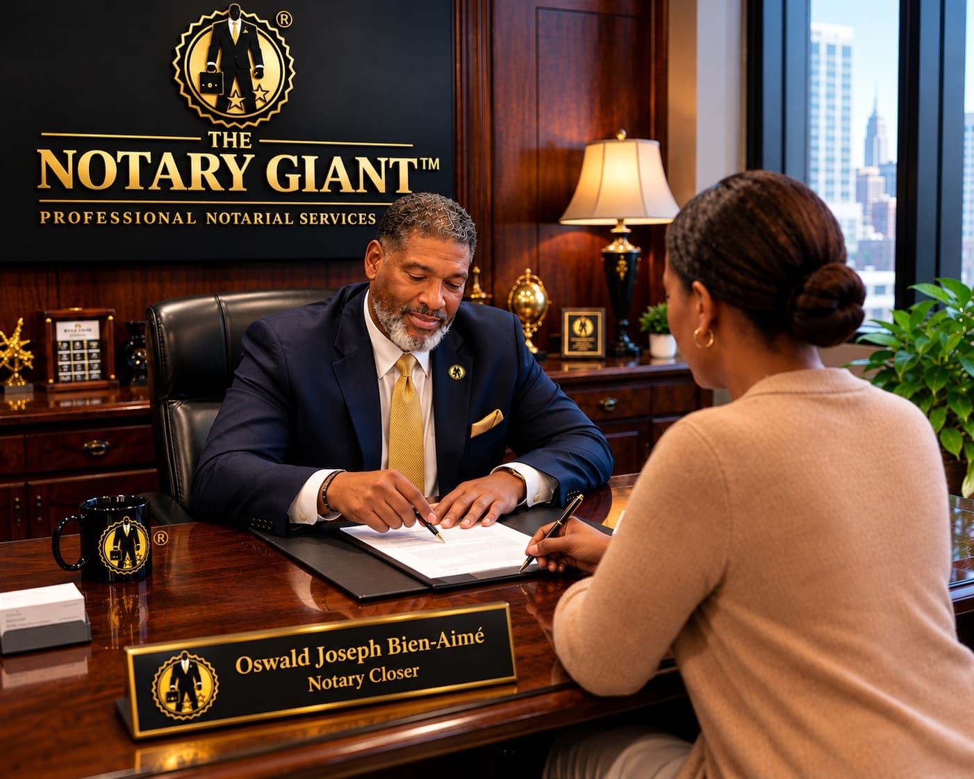 Oswald Joseph Bien-Aimé guiding a client through a document signing