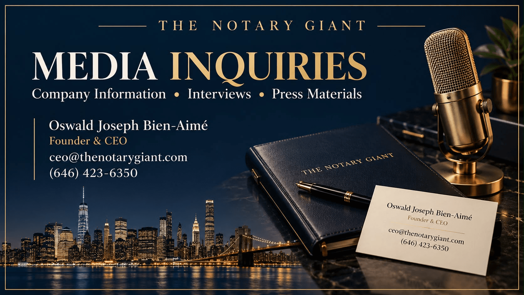 Media inquiries for Oswald Joseph Bien-Aimé, Founder and CEO of The Notary Giant